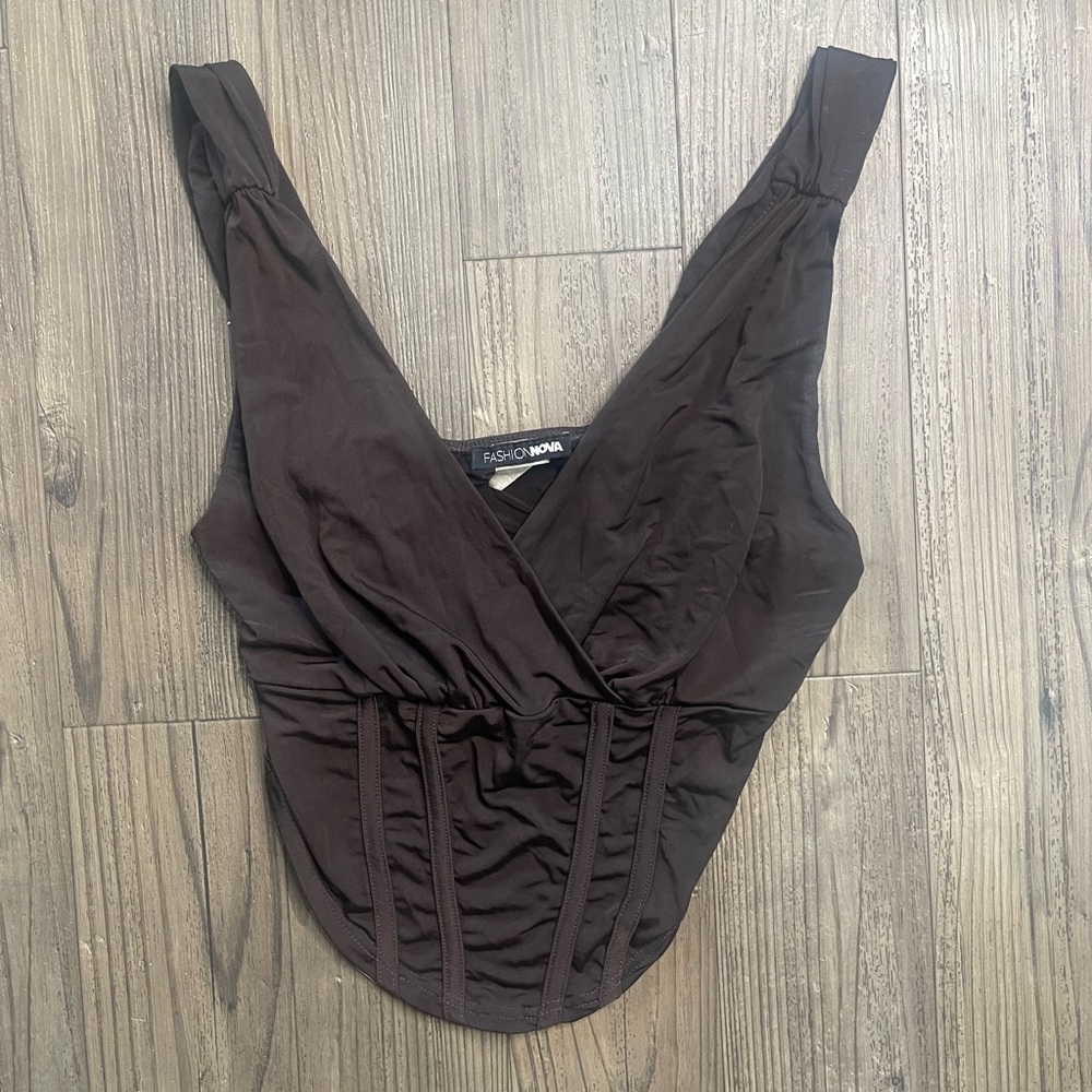 FASHION NOVA mock, corset, top in brown size small